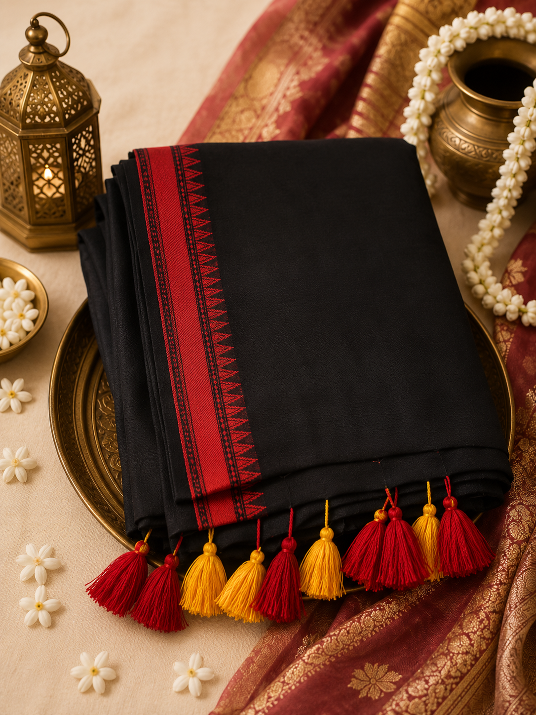 Mulcotton Saree - Black & Yellow