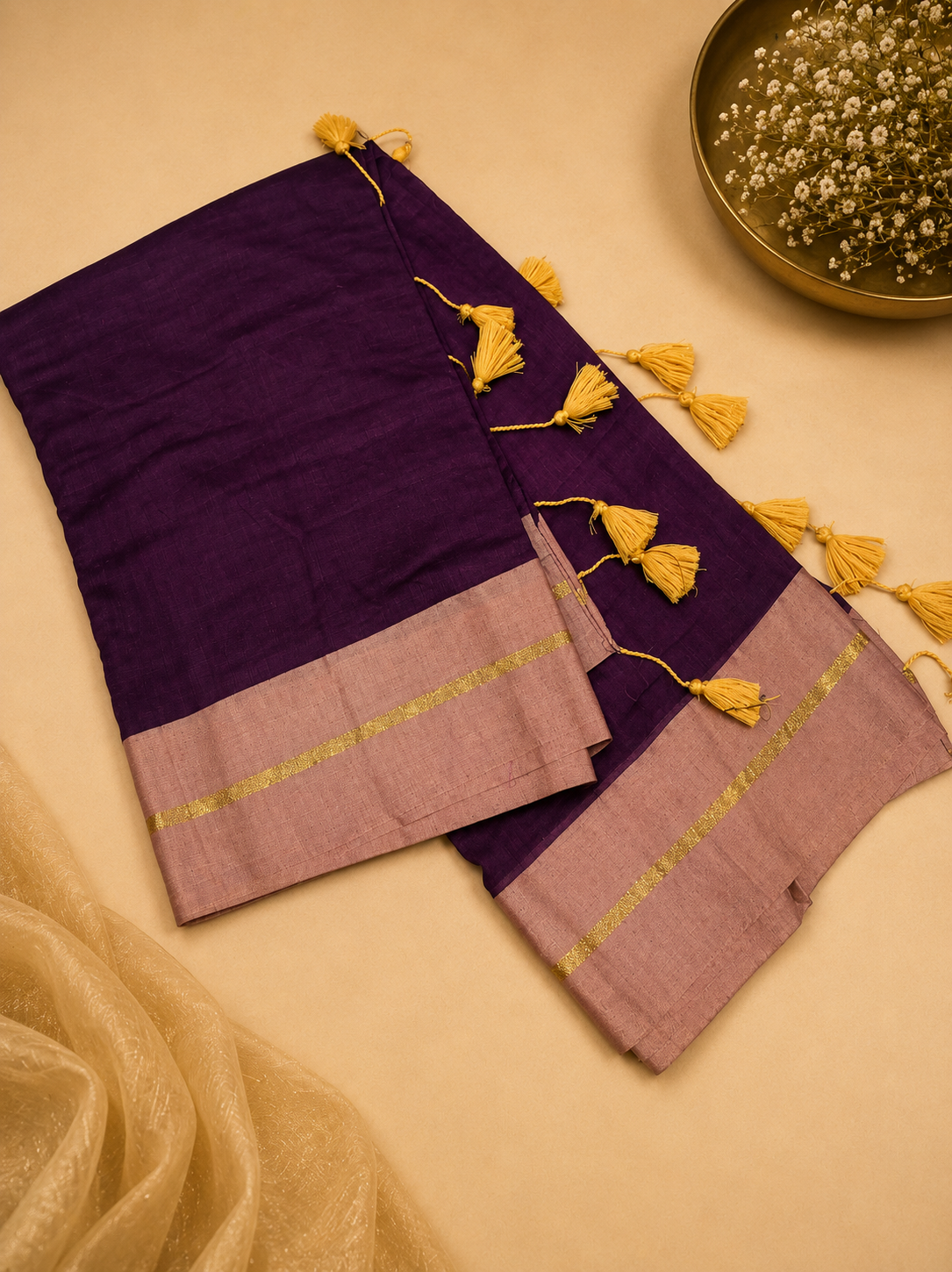Mulcotton Saree - Midnight Lavendar