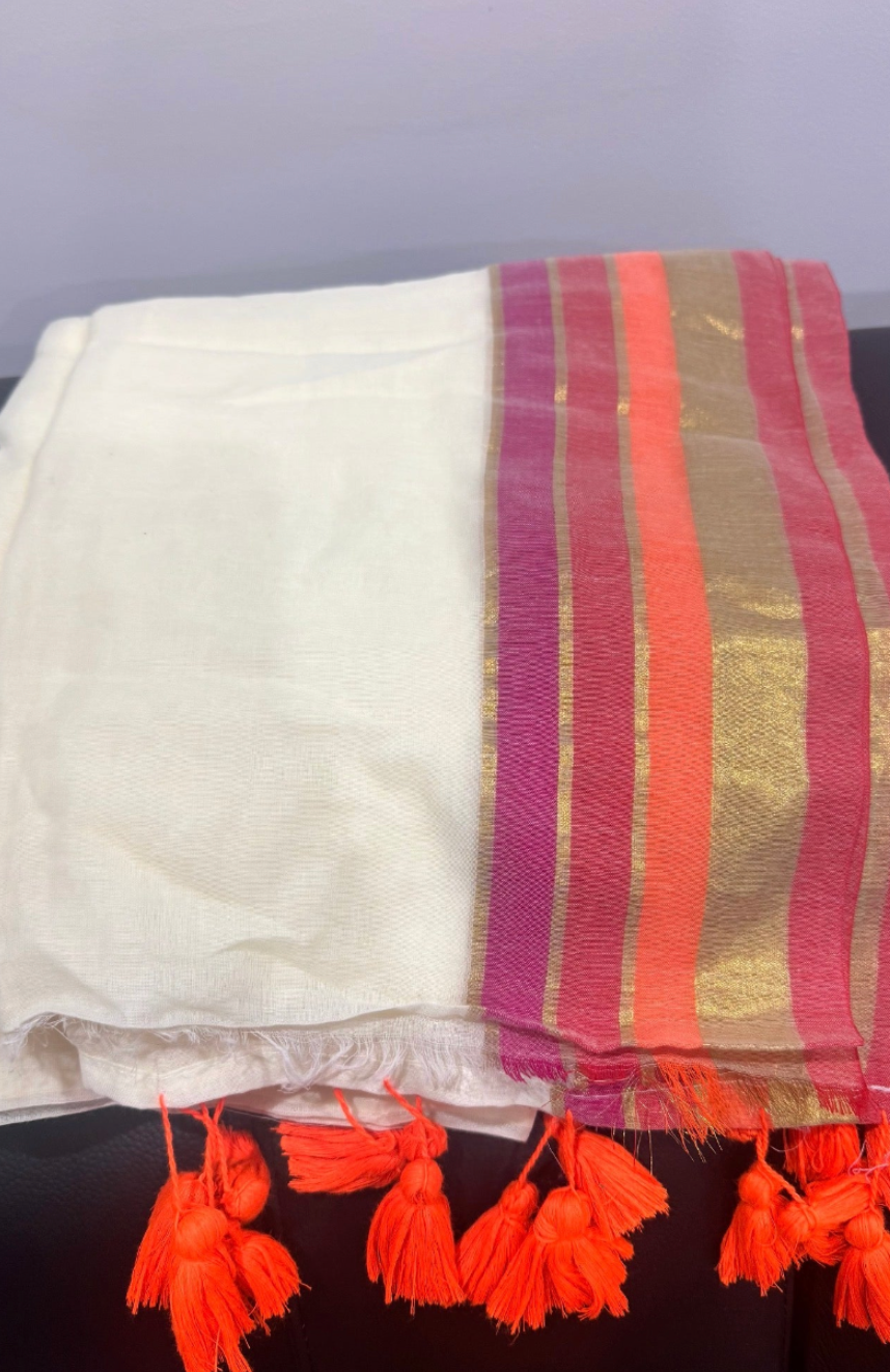 Mulcotton Saree - Pink & Orange